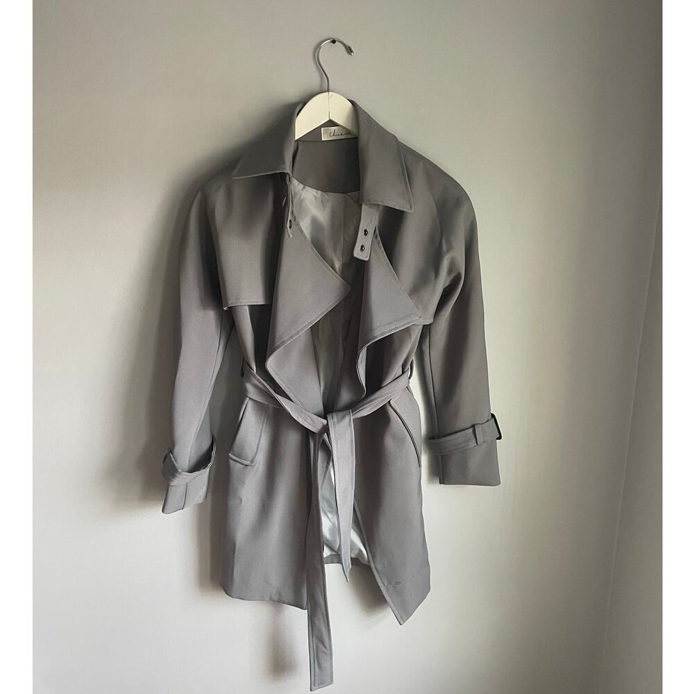 Chic Wish Grey Trench Coat Jacket Minimalist Neutral size XS Preppy Smart Work